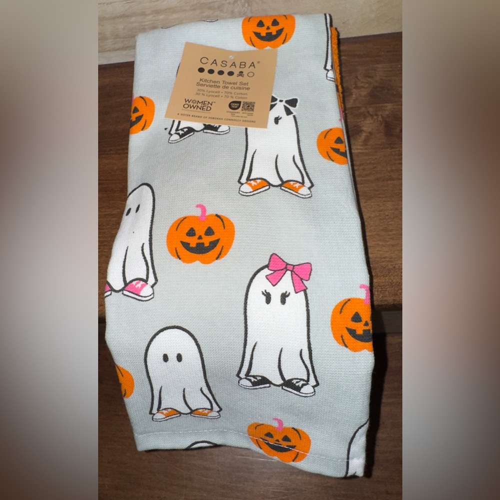 Super Cute Ghosts 👻 and Pumpkins  🎃 Set of 3 KITCHEN TOWELS By Casaba - New
